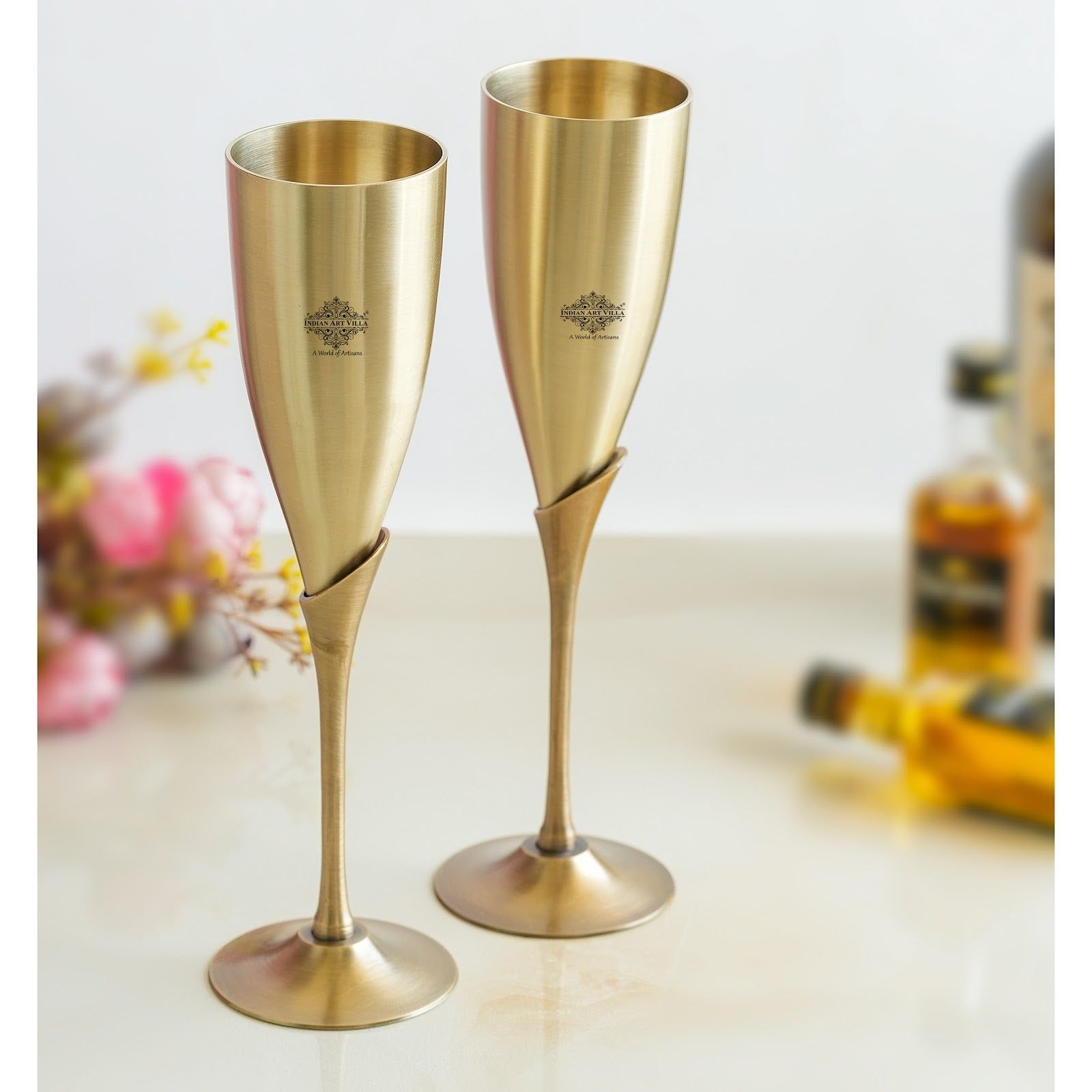 Handmade Pure Brass Antique Finish Champagne Glass Set of 2